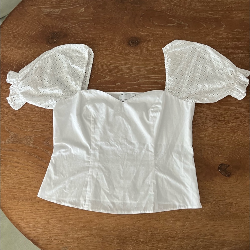 ASOS Design Cotton Top With Eyelet Sleeves - White